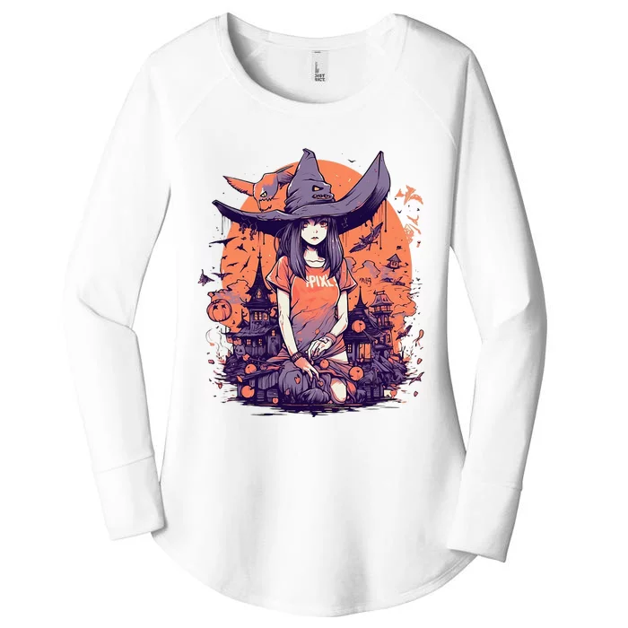 Anime Girl Witch Hat Halloween Costume Otaku Women's Perfect Tri Tunic Long Sleeve Shirt