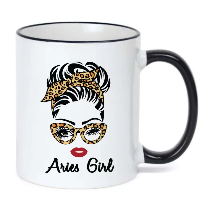 Aries Girl Woman Face Leopard Bandana Wink Eye Black Color Changing Mug