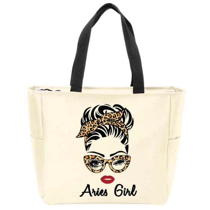 Aries Girl Woman Face Leopard Bandana Wink Eye Zip Tote Bag