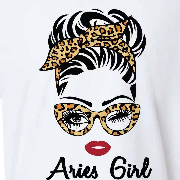 Aries Girl Woman Face Leopard Bandana Wink Eye Sueded Cloud Jersey T-Shirt