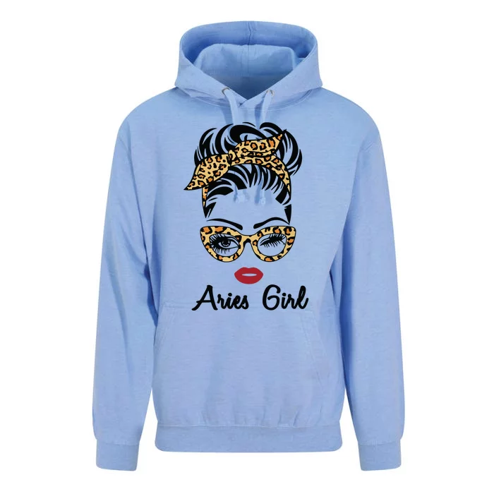 Aries Girl Woman Face Leopard Bandana Wink Eye Unisex Surf Hoodie