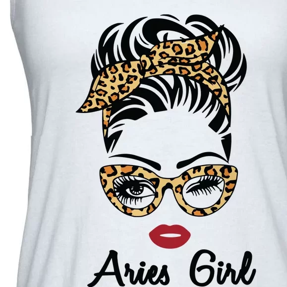 Aries Girl Woman Face Leopard Bandana Wink Eye Ladies Essential Flowy Tank