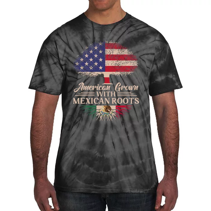 American Grown With Mexican Roots Half American Flag Mexican Tie-Dye T-Shirt