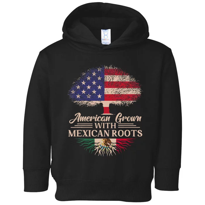 American Grown With Mexican Roots Half American Flag Mexican Toddler Hoodie