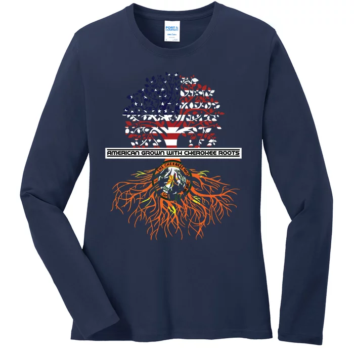 American Grown With Cherokee Roots Tribe Native American Ladies Long Sleeve Shirt