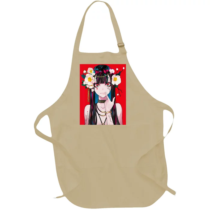 Anime Girl Waifu Japanese Aesthetic Kawaii Otaku Weeb Full-Length Apron With Pocket