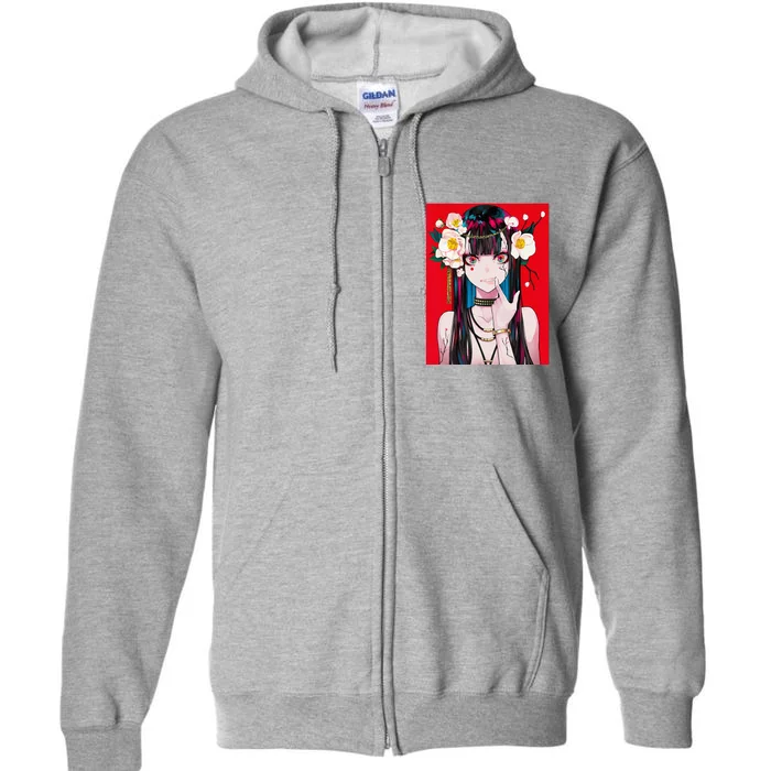 Anime Girl Waifu Japanese Aesthetic Kawaii Otaku Weeb Full Zip Hoodie