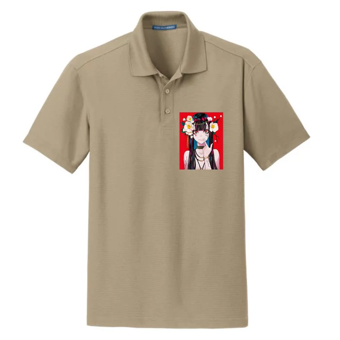 Anime Girl Waifu Japanese Aesthetic Kawaii Otaku Weeb Dry Zone Grid Performance Polo