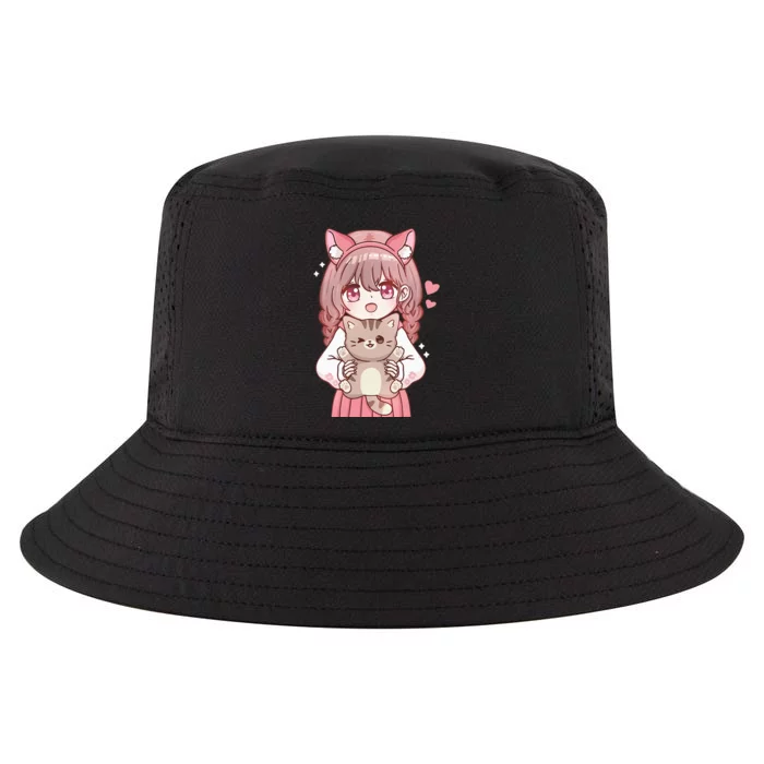 Anime Girl With Cat Kawaii Cat Lover Otaku Cool Comfort Performance Bucket Hat