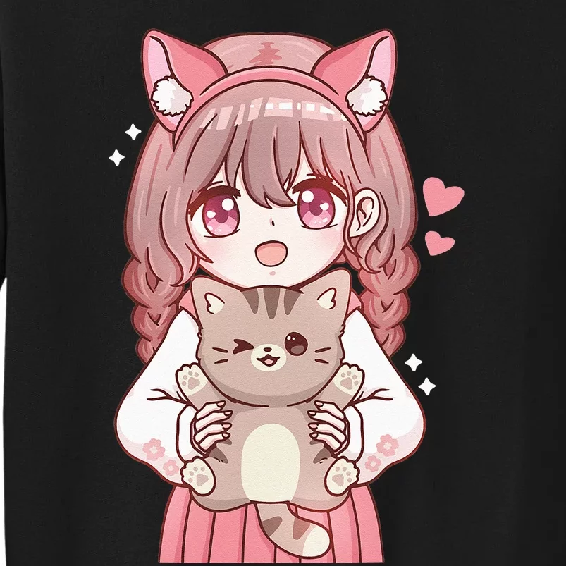 Anime Girl With Cat Kawaii Cat Lover Otaku Sweatshirt