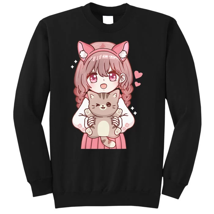 Anime Girl With Cat Kawaii Cat Lover Otaku Sweatshirt