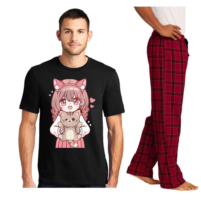 Anime Girl With Cat Kawaii Cat Lover Otaku Pajama Set