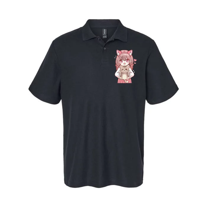 Anime Girl With Cat Kawaii Cat Lover Otaku Softstyle Adult Sport Polo