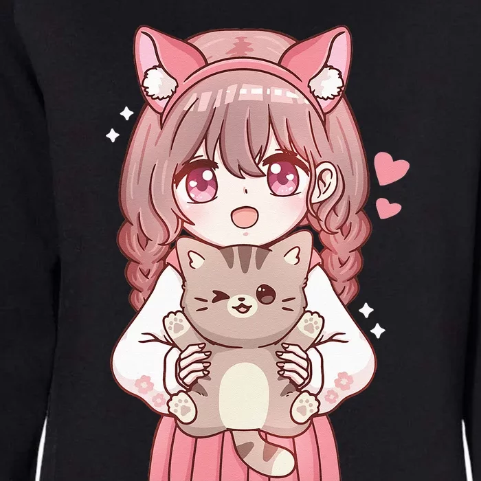 Anime Girl With Cat Kawaii Cat Lover Otaku Womens California Wash Sweatshirt