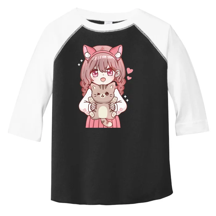 Anime Girl With Cat Kawaii Cat Lover Otaku Toddler Fine Jersey T-Shirt