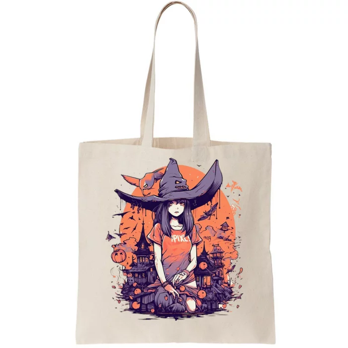 Anime Girl Witch Hat Halloween Costume Otaku Tote Bag