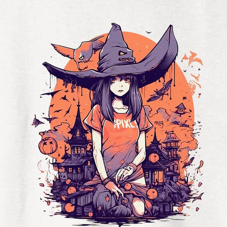 Anime Girl Witch Hat Halloween Costume Otaku Women's Crop Top Tee