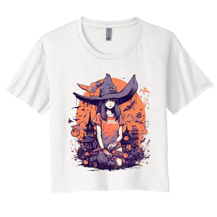 Anime Girl Witch Hat Halloween Costume Otaku Women's Crop Top Tee