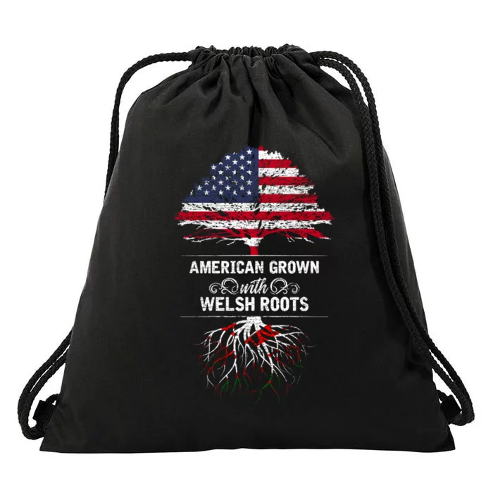 American Grown With Welsh Roots Funny Drawstring Bag