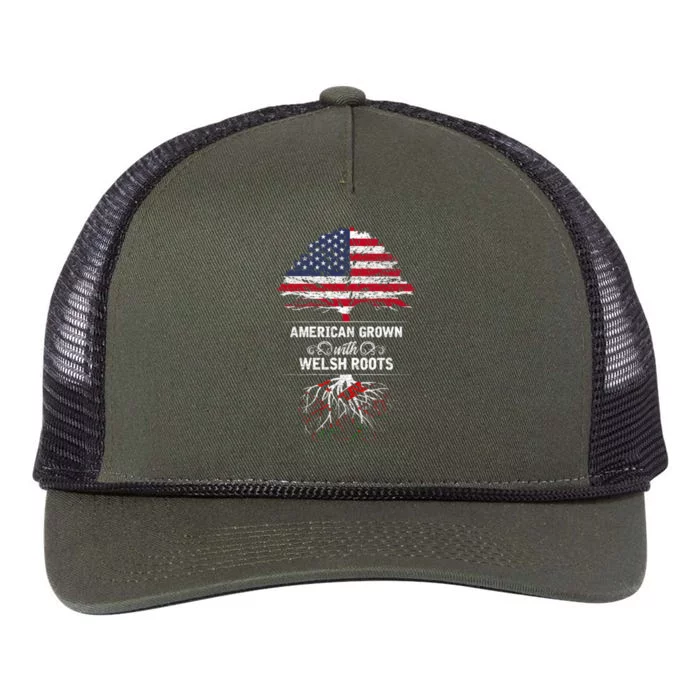 American Grown With Welsh Roots Funny Retro Rope Trucker Hat Cap