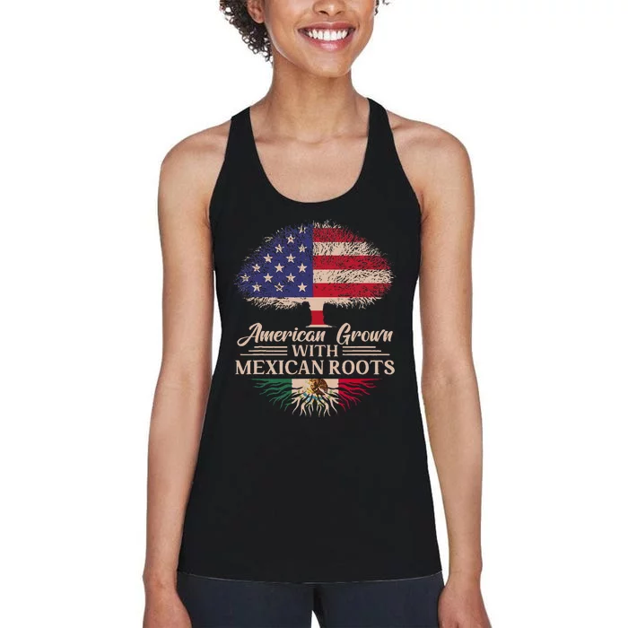 American Grown With Mexican Roots Half American Flag Mexican Women's Racerback Tank