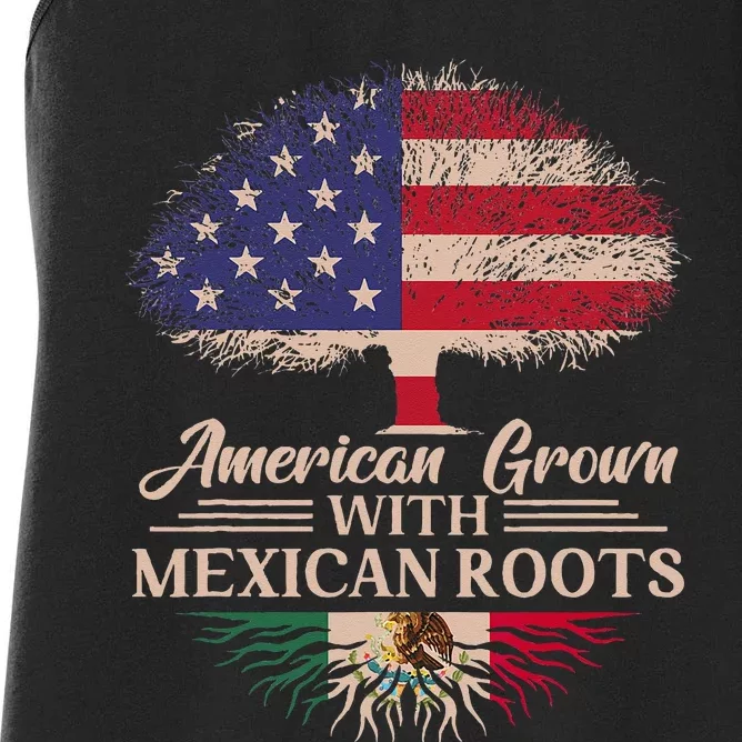 American Grown With Mexican Roots Half American Flag Mexican Women's Racerback Tank