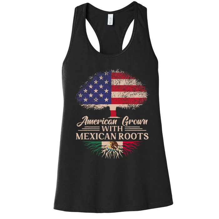 American Grown With Mexican Roots Half American Flag Mexican Women's Racerback Tank