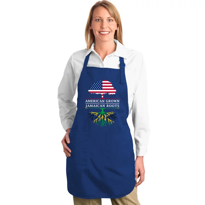 American Grown With Jamaican Roots Funny Gift Jamaica Gift Full-Length Apron With Pocket