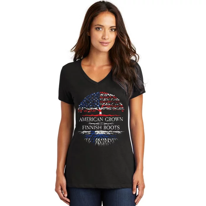 American Grown With Finnish Roots Finland Women's V-Neck T-Shirt