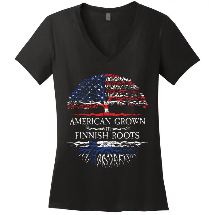 American Grown With Finnish Roots Finland Women's V-Neck T-Shirt