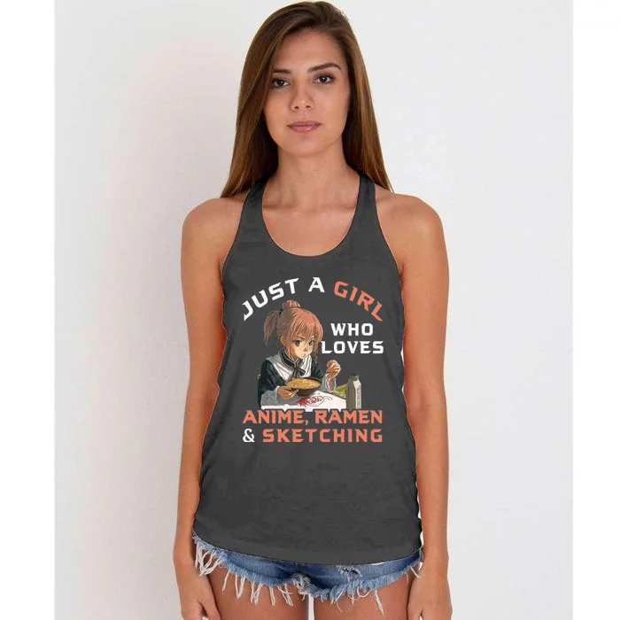 A Girl Who Loves Anime Ramen And Sketching Japan Anime Women's Knotted Racerback Tank