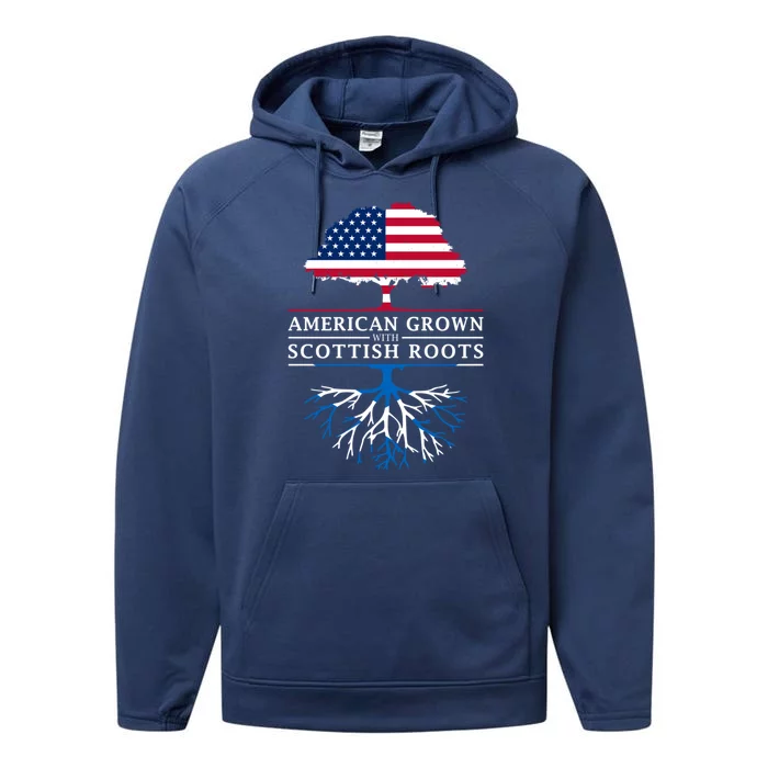 American Grown With Scottish Roots Meaningful Gift Scotland Funny Gift Performance Fleece Hoodie