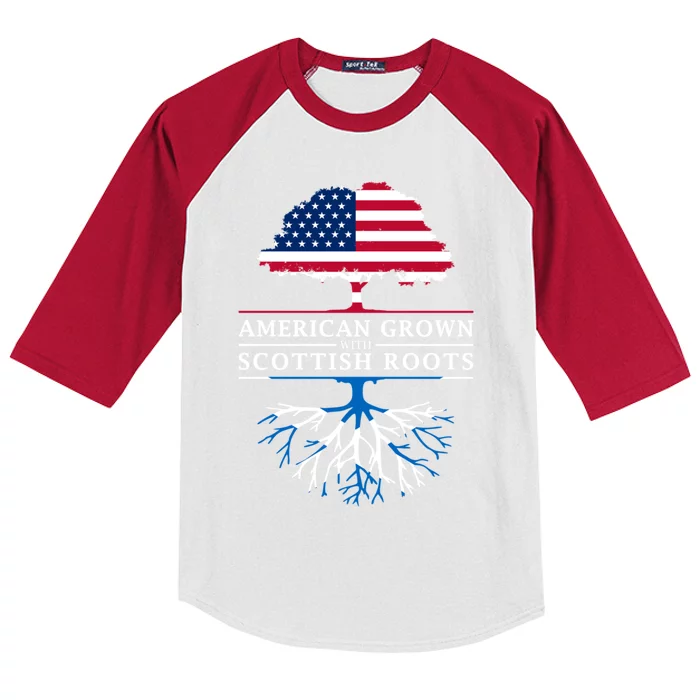 American Grown With Scottish Roots Meaningful Gift Scotland Funny Gift Kids Colorblock Raglan Jersey