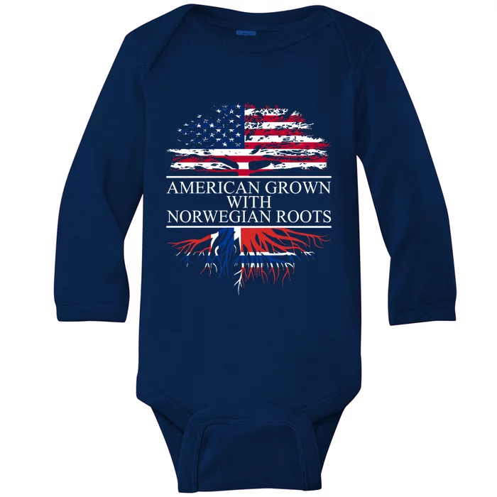 American Grown With Norwegian Roots Gift Baby Long Sleeve Bodysuit