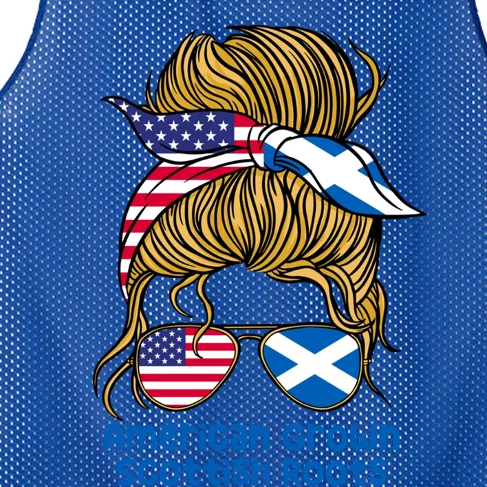 American Grown With Scottish Roots Messy Bun Gift Mesh Reversible Basketball Jersey Tank