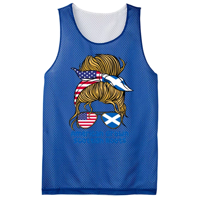 American Grown With Scottish Roots Messy Bun Gift Mesh Reversible Basketball Jersey Tank