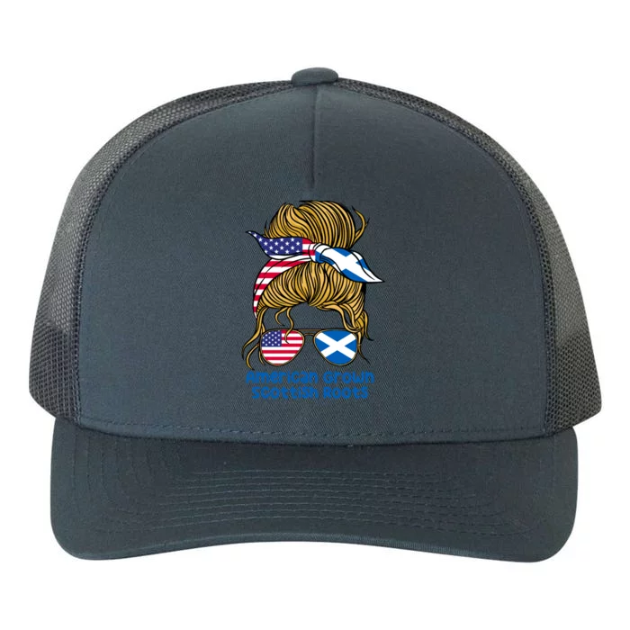 American Grown With Scottish Roots Messy Bun Gift Yupoong Adult 5-Panel Trucker Hat