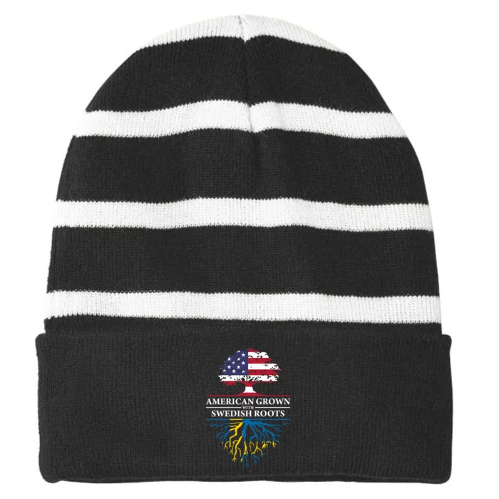 American Grown With Swedish Roots Gift Sweden Gift Striped Beanie with Solid Band