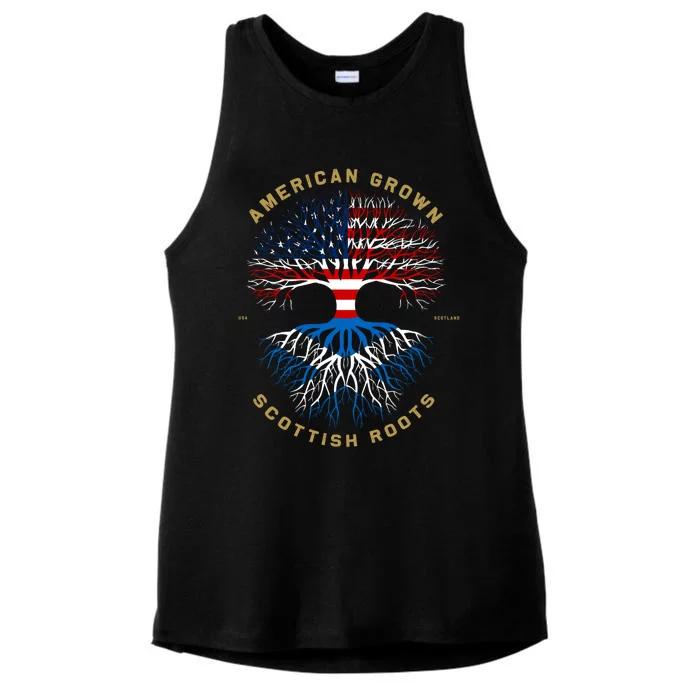 American Grown With Scottish Roots Tree Usa Flag Funny Gift Idea Cute Gift Ladies Tri-Blend Wicking Tank