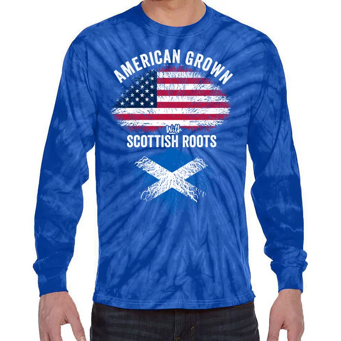 American Grown With Scottish Roots Usa Scotland Flag Cool Gift Tie-Dye Long Sleeve Shirt