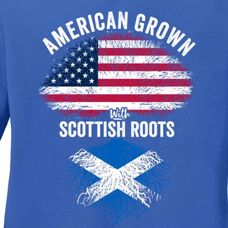 American Grown With Scottish Roots Usa Scotland Flag Cool Gift Ladies Long Sleeve Shirt