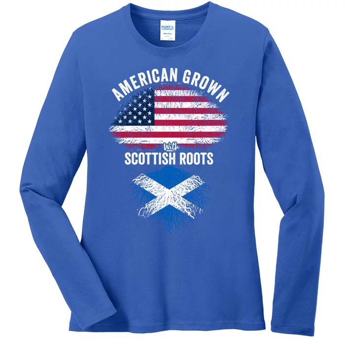 American Grown With Scottish Roots Usa Scotland Flag Cool Gift Ladies Long Sleeve Shirt