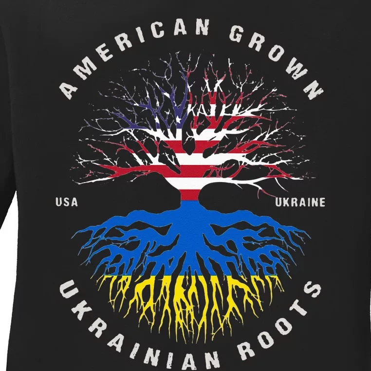 American Grown With Ukrainian Roots USA Flag Ukraine Ladies Long Sleeve Shirt