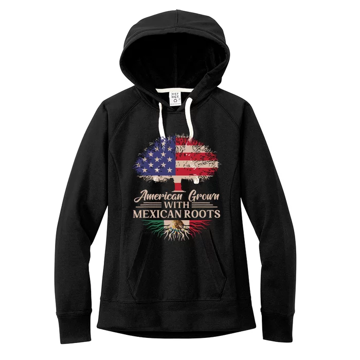 American Grown With Mexican Roots Half American Flag Mexican Women's Fleece Hoodie