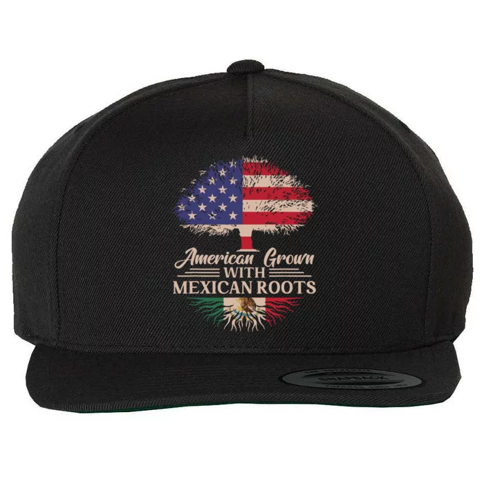 American Grown With Mexican Roots Half American Flag Mexican Wool Snapback Cap