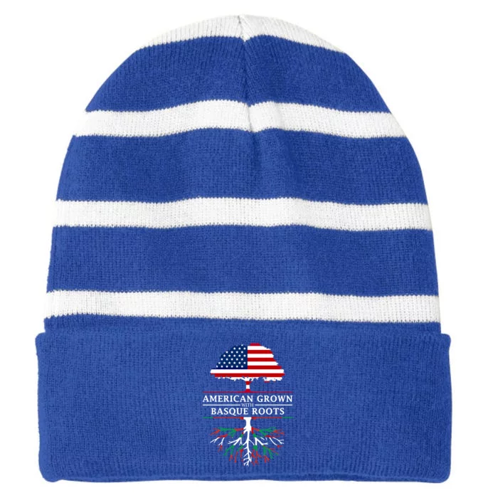 American Grown With Basque Roots Gift Striped Beanie with Solid Band