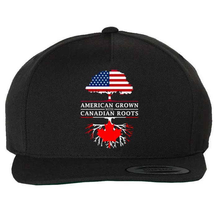 American Grown With Canadian Roots Gift Canada Gift Wool Snapback Cap