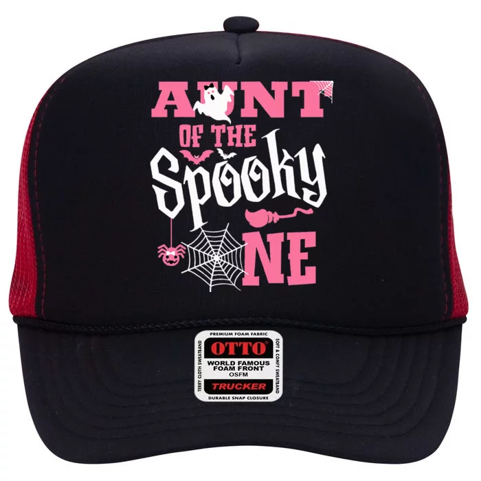 Aunt Halloween 1st Birthday Matching Family Spooky One High Crown Mesh Trucker Hat