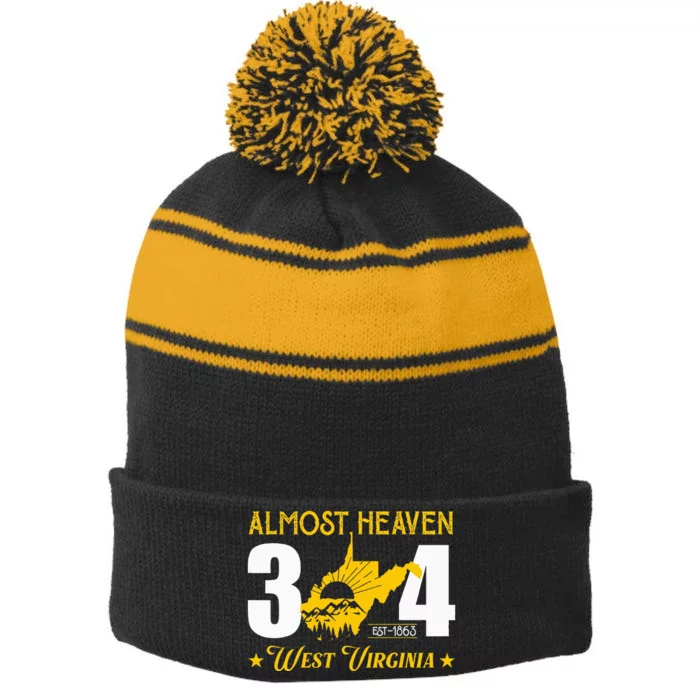 Almost Heaven 304 West Virginia Map Stripe Pom Pom Beanie