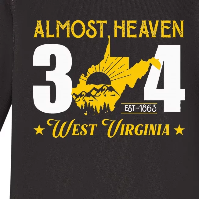 Almost Heaven 304 West Virginia Map Baby Long Sleeve Bodysuit